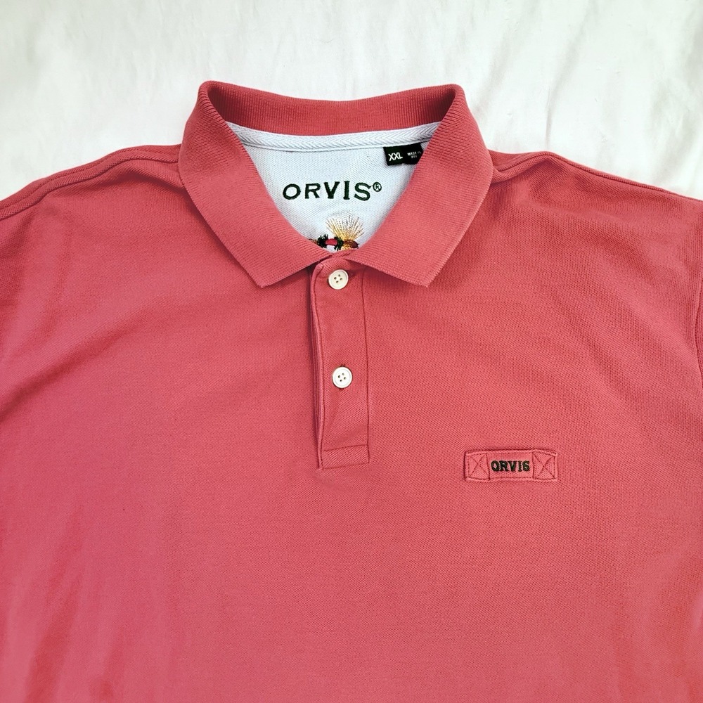 Orvis Men's Heavyweight Polo Shirt Fly Fishing Outdoor Cotton Size 2XL Salmon